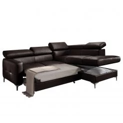 Cotta Canapé d'angle Eduardo II - Marron foncé - Méridienne courte à droite (vue de face) - Coffre de lit - Fonction couchage -Meubles de salon Soldes ecksofa eduardo ii echtleder longchair ottomane davorstehend rechts mit schlaffunktion dunkelbraun 5152480