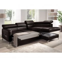 Cotta Canapé d'angle Eduardo II - Marron foncé - Méridienne courte à droite (vue de face) - Coffre de lit - Fonction couchage -Meubles de salon Soldes ecksofa eduardo ii echtleder longchair ottomane davorstehend rechts mit schlaffunktion dunkelbraun 5152492