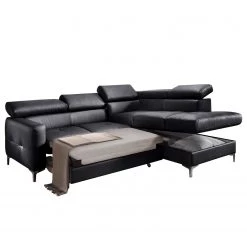 Cotta Canapé d'angle Eduardo II - Noir - Méridienne courte à droite (vue de face) - Coffre de lit - Fonction couchage -Meubles de salon Soldes ecksofa eduardo ii echtleder longchair ottomane davorstehend rechts mit schlaffunktion schwarz 5152364