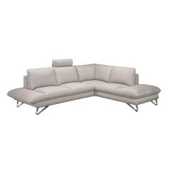 Fredriks Canapé d'angle Enzo - Tissu structuré beige - Méridienne à droite (vue de face) - 2 appui-tête