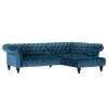 Jack & Alice Canapé d'angle Fireside - Bleu pétrole - Méridienne longue à droite (vue de face) -Meubles de salon Soldes ecksofa fireside samtstoff longchair ottomane davorstehend rechts petrol 3588389