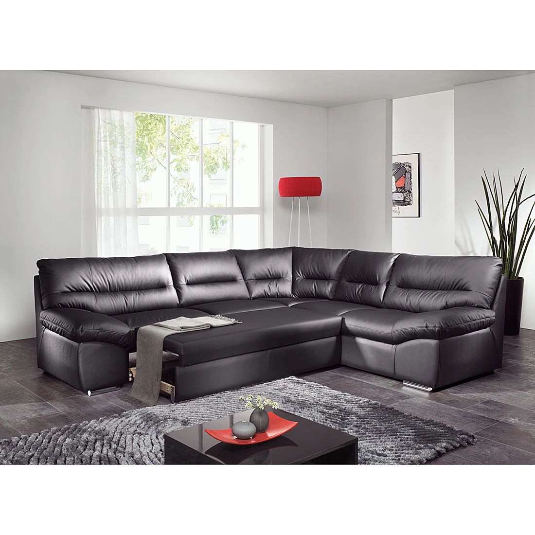 Cotta Canapé d'anle Howard (convertible) - Cuir synthétique noir - Fonction couchage à gauche (vue de face) 5 Cotta Canapé d'anle Howard (convertible) - Cuir synthétique noir - Fonction couchage à gauche (vue de face) – Image 3