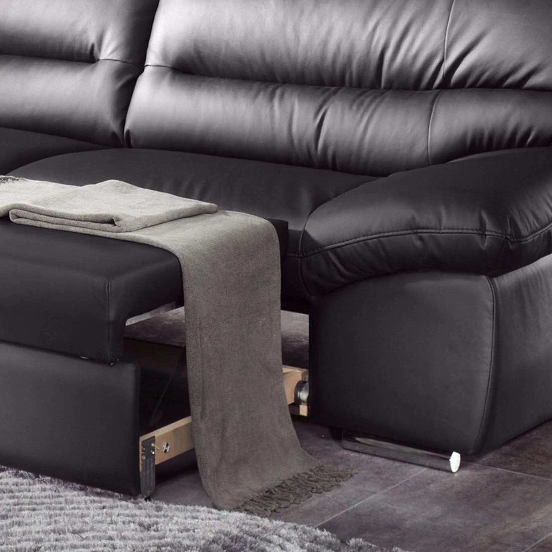 Cotta Canapé d'anle Howard (convertible) - Cuir synthétique noir - Fonction couchage à droite (vue de face) 8 Cotta Canapé d'anle Howard (convertible) - Cuir synthétique noir - Fonction couchage à droite (vue de face) – Image 6