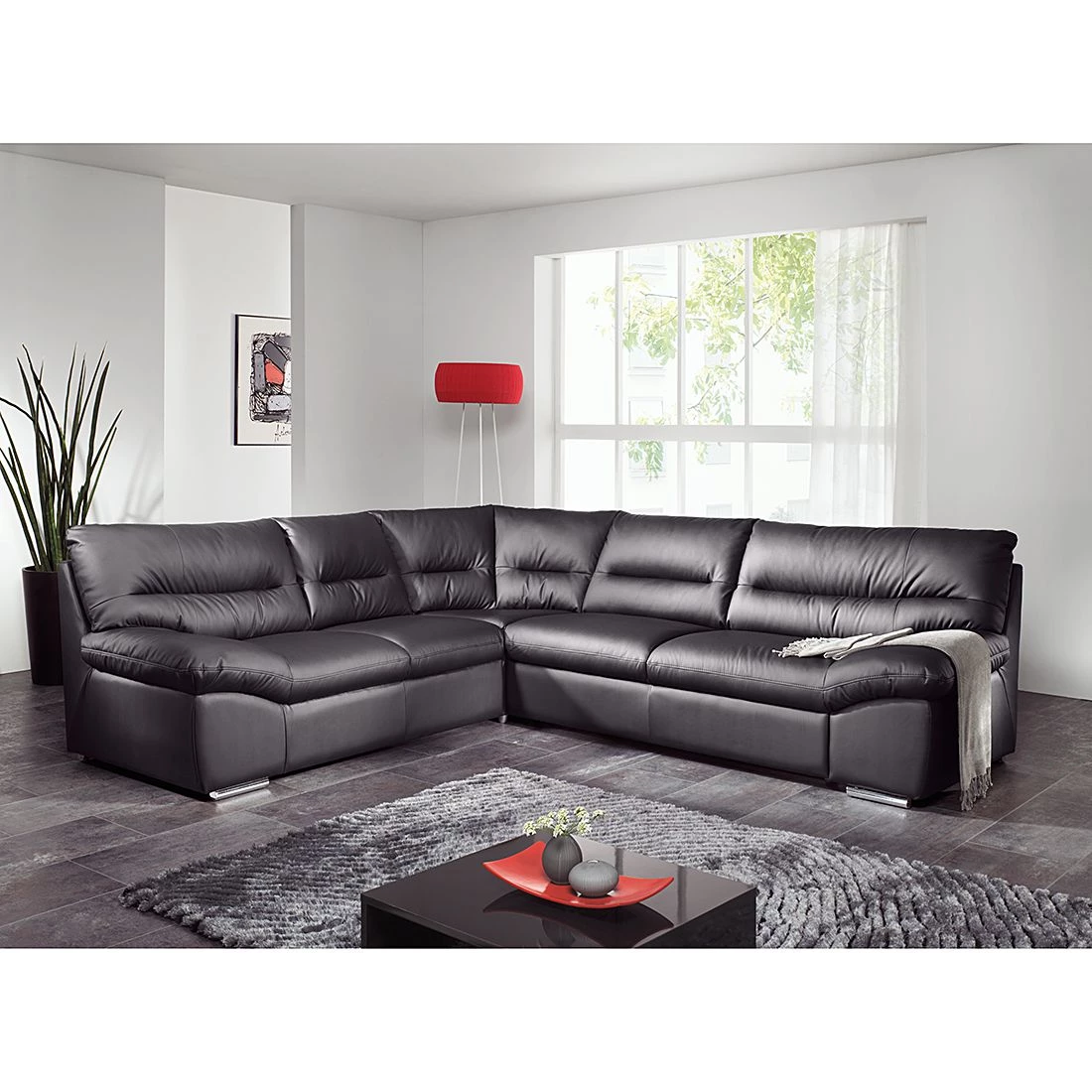 Cotta Canapé d'anle Howard (convertible) - Cuir synthétique noir - Fonction couchage à droite (vue de face) 4 Cotta Canapé d'anle Howard (convertible) - Cuir synthétique noir - Fonction couchage à droite (vue de face) – Image 2