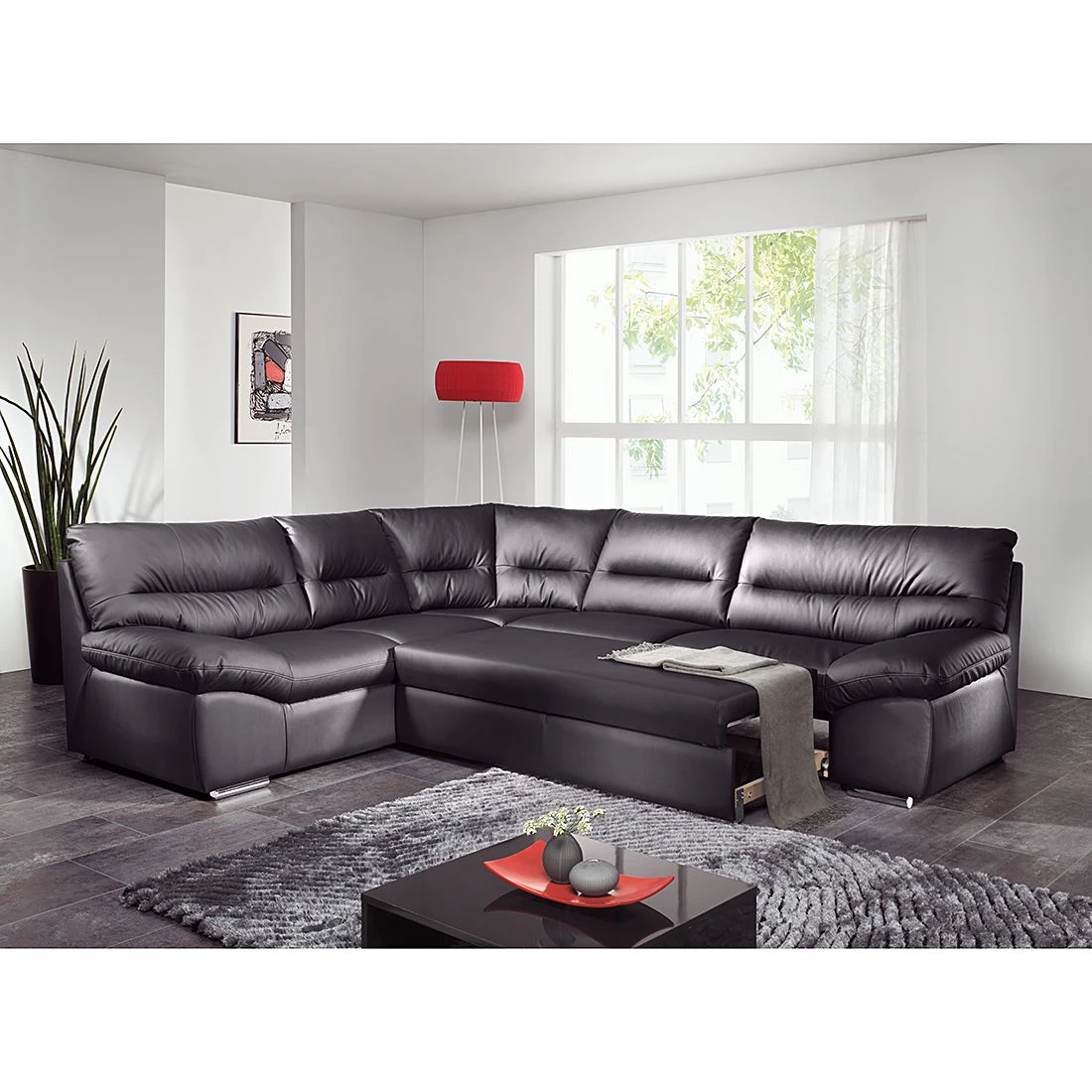 Cotta Canapé d'anle Howard (convertible) - Cuir synthétique noir - Fonction couchage à droite (vue de face) 5 Cotta Canapé d'anle Howard (convertible) - Cuir synthétique noir - Fonction couchage à droite (vue de face) – Image 3
