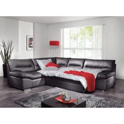 Cotta Canapé d'anle Howard (convertible) - Cuir synthétique noir - Fonction couchage à droite (vue de face) 11 Cotta Canapé d'anle Howard (convertible) - Cuir synthétique noir - Fonction couchage à droite (vue de face) -Meubles de salon Soldes ecksofa howard mit schlaffunktion kunstleder schwarz bettfunktion davorstehend rechts 264395