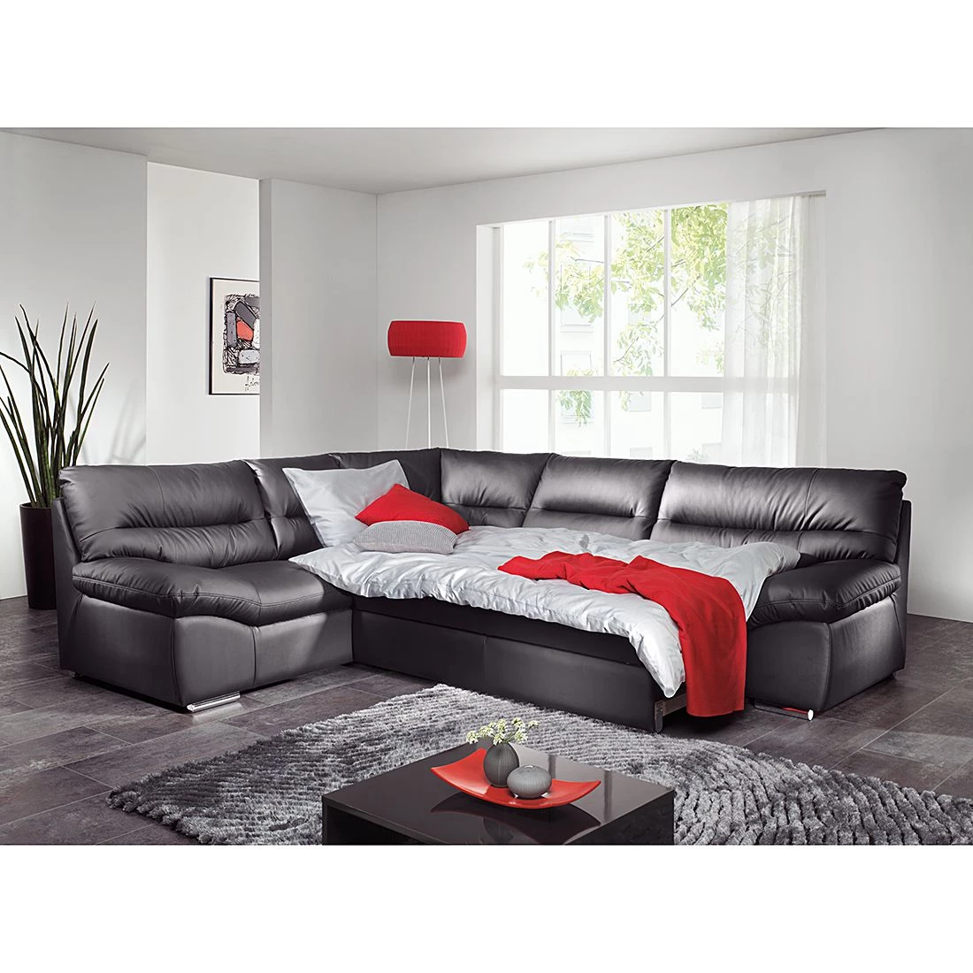 Cotta Canapé d'anle Howard (convertible) - Cuir synthétique noir - Fonction couchage à droite (vue de face) 6 Cotta Canapé d'anle Howard (convertible) - Cuir synthétique noir - Fonction couchage à droite (vue de face) – Image 4