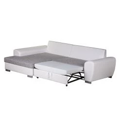 Roomscape Canapé d'angle Ilona (convertible) - Méridienne courte à gauche (vue de face) -Meubles de salon Soldes ecksofa ilona mit schlaffunktion kunstleder weiss webstoff grau ottomane davorstehend links 382957