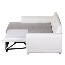 Roomscape Canapé d'angle Ilona (convertible) - Méridienne courte à gauche (vue de face) -Meubles de salon Soldes ecksofa ilona mit schlaffunktion kunstleder weiss webstoff grau ottomane davorstehend links 382958