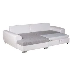 Roomscape Canapé d'angle Ilona (convertible) - Méridienne courte à gauche (vue de face) -Meubles de salon Soldes ecksofa ilona mit schlaffunktion kunstleder weiss webstoff grau ottomane davorstehend links 382960