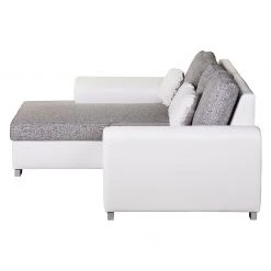 Roomscape Canapé d'angle Ilona (convertible) - Méridienne courte à gauche (vue de face) -Meubles de salon Soldes ecksofa ilona mit schlaffunktion kunstleder weiss webstoff grau ottomane davorstehend links 382961