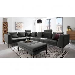 Studio Copenhagen Canapé d’angle Madison III - Velours Shyla: Vert de gris - Angle à gauche (vu de face) -Meubles de salon Soldes ecksofa madison iii samt 3 sitzer davorstehend links stoff shyla rauchgruen 5169772