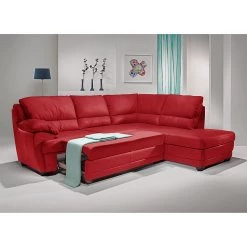 Cotta Canapé d'angle Kevin (convertible) - Cuir véritable rouge - Méridienne à Â  droite (vue de face) -Meubles de salon Soldes ecksofa nebolo mit schlaffunktion echtleder rot ottomane davorstehend rechts 343462
