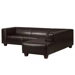 Maison Belfort Canapé d'angle Nespolo Cuir véritable - Méridienne longue à droite (vue de face) -Meubles de salon Soldes ecksofa nespolo kunstleder dunkelbraun ottomane davorstehend rechts 4576528