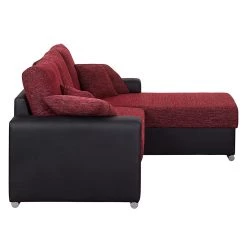 Fredriks Canapé d'angle Dulmen (convertible) - Imitation cuir / Tissu structuré Méridienne à Â  monter gauche ou droite - Noir / Rouge -Meubles de salon Soldes ecksofa palma mit schlaffunktion kunstleder strukturstoff schwarz rot 1150954