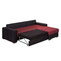 Fredriks Canapé d'angle Dulmen (convertible) - Imitation cuir / Tissu structuré Méridienne à Â  monter gauche ou droite - Noir / Rouge -Meubles de salon Soldes ecksofa palma mit schlaffunktion kunstleder strukturstoff schwarz rot 1150970