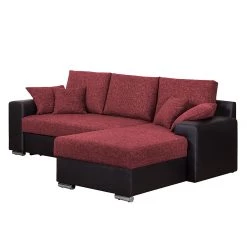 Fredriks Canapé d'angle Dulmen (convertible) - Imitation cuir / Tissu structuré Méridienne à Â  monter gauche ou droite - Noir / Rouge -Meubles de salon Soldes ecksofa palma mit schlaffunktion kunstleder strukturstoff schwarz rot 1150982
