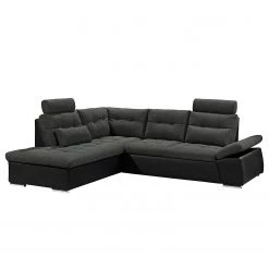 Fredriks Canapé d'angle Puntiro (convertible) - Cuir synthétique Lilo / Tissu structuré Satur: Noit / Anthracite - Méridienne longue à gauche (vue de face)