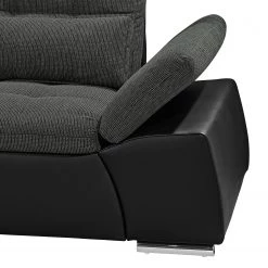 Fredriks Canapé d'angle Puntiro (convertible) - Cuir synthétique Lilo / Tissu structuré Satur: Noit / Anthracite - Méridienne longue à gauche (vue de face) -Meubles de salon Soldes ecksofa puntiro mit schlaffunktion kunstleder webstoff longchair davorstehend links 4376352