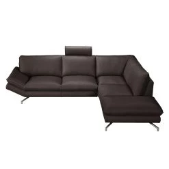 Loftscape Canapé d'angle Sharon - Mocca - Méridienne courte à droite (vue de face) - Avec appui-tête -Meubles de salon Soldes ecksofa sharon echtleder mocca ottomane davorstehend rechts 414701