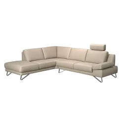 Loftscape Canapé d'angle Silvano - Cuir synthétique taupe - Méridienne à gauche (vue de face) - 1 appui-tête