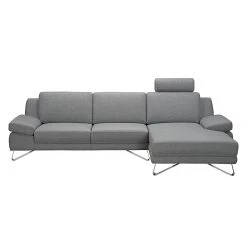 Loftscape Canapé d'angle Silvano - Imitation cuir gris - Méridienne à droite (vue de face) Avec 1 appui-tête -Meubles de salon Soldes ecksofa silvano webstoff grau longchair davorstehend rechts 514724
