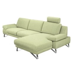 Loftscape Canapé d'angle Silvano - Tissu vert - Méridienne à droite (vue de face) Avec 1 appui-tête -Meubles de salon Soldes ecksofa silvano webstoff gruen longchair davorstehend rechts 514667