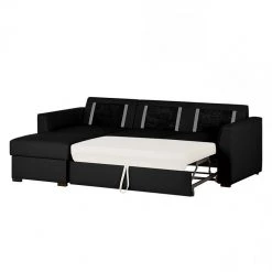 Loftscape Canapé d'angle Venezia - Avec fonction couchage - Cuir véritable - Méridienne montable à gauche et à droite - Noir -Meubles de salon Soldes ecksofa venezia mit schlaffunktion echtleder schwarz longchair davorstehend links 287593