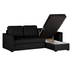 Loftscape Canapé d'angle Venezia - Avec fonction couchage - Imitation cuir - Méridienne montable à gauche et à droite - Noir -Meubles de salon Soldes ecksofa venezia mit schlaffunktion kunstleder schwarz 257541