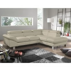 Cotta Canapé d'angle Waiho II - Beige chaud - Méridienne courte à droite (vue de face) - Sans fonction couchage -Meubles de salon Soldes ecksofa waiho ii echtleder longchair ottomane davorstehend rechts mit schlaffunktion warmes beige 3525713