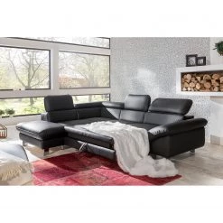 Cotta Canapé d'angle Waiho - Noir - Méridienne courte à gauche (vue de face) - Fonction relaxation - Coffre de lit - Fonction couchage -Meubles de salon Soldes ecksofa waiho kunstleder longchair ottomane davorstehend links mit schlaffunktion schwarz 3924084