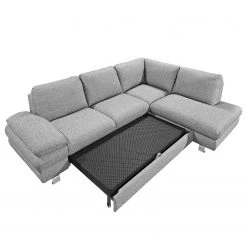 Loftscape Canapé d'angle Wasillas - Gris - Méridienne courte à droite (vue de face) - Coffre de lit - Fonction couchage -Meubles de salon Soldes ecksofa wasillas webstoff longchair ottomane davorstehend rechts mit schlaffunktion grau 3477613
