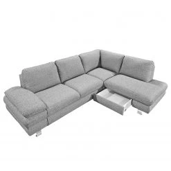 Loftscape Canapé d'angle Wasillas - Gris - Méridienne courte à droite (vue de face) - Coffre de lit - Fonction couchage -Meubles de salon Soldes ecksofa wasillas webstoff longchair ottomane davorstehend rechts mit schlaffunktion grau 3477621