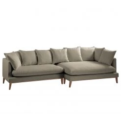 Eva Padberg Collection Canapé d'angle XL Lavina - Tissu Moretey : Cappuccino - Méridienne longue à droite (vue de face)