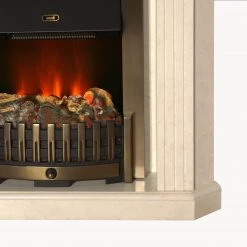 Montreux Cheminée d'angle électrique Louisiana - Blanc crème marbré -Meubles de salon Soldes elektroeckkamin louisiana cremeweiss marmoriert 4169508