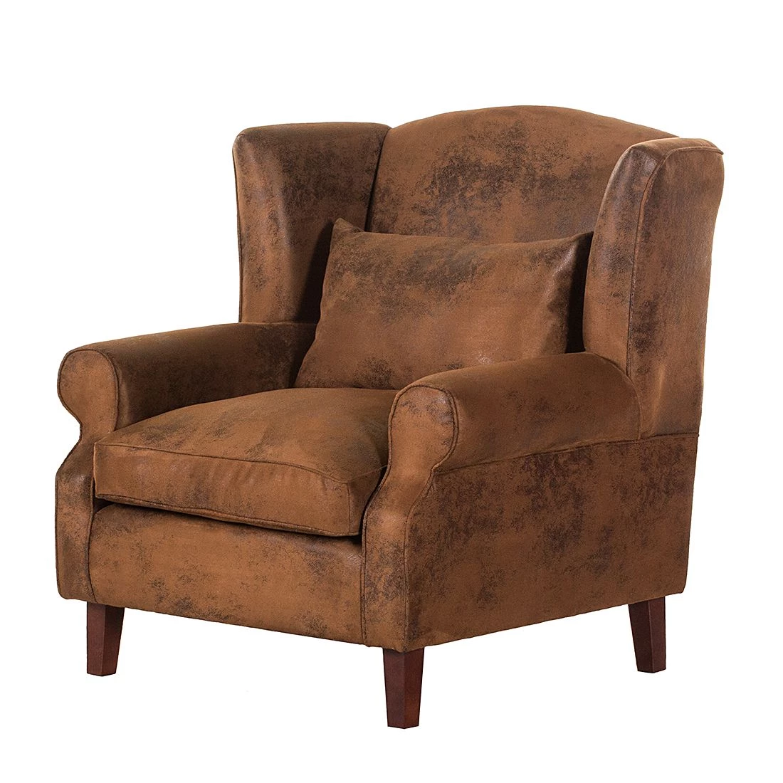 Ars manufacti Fauteuil à oreilles Naru - Imitation cuir vieilli - Marron - Tissu Bena Marron 3 Ars manufacti Fauteuil à oreilles Naru - Imitation cuir vieilli - Marron - Tissu Bena Marron