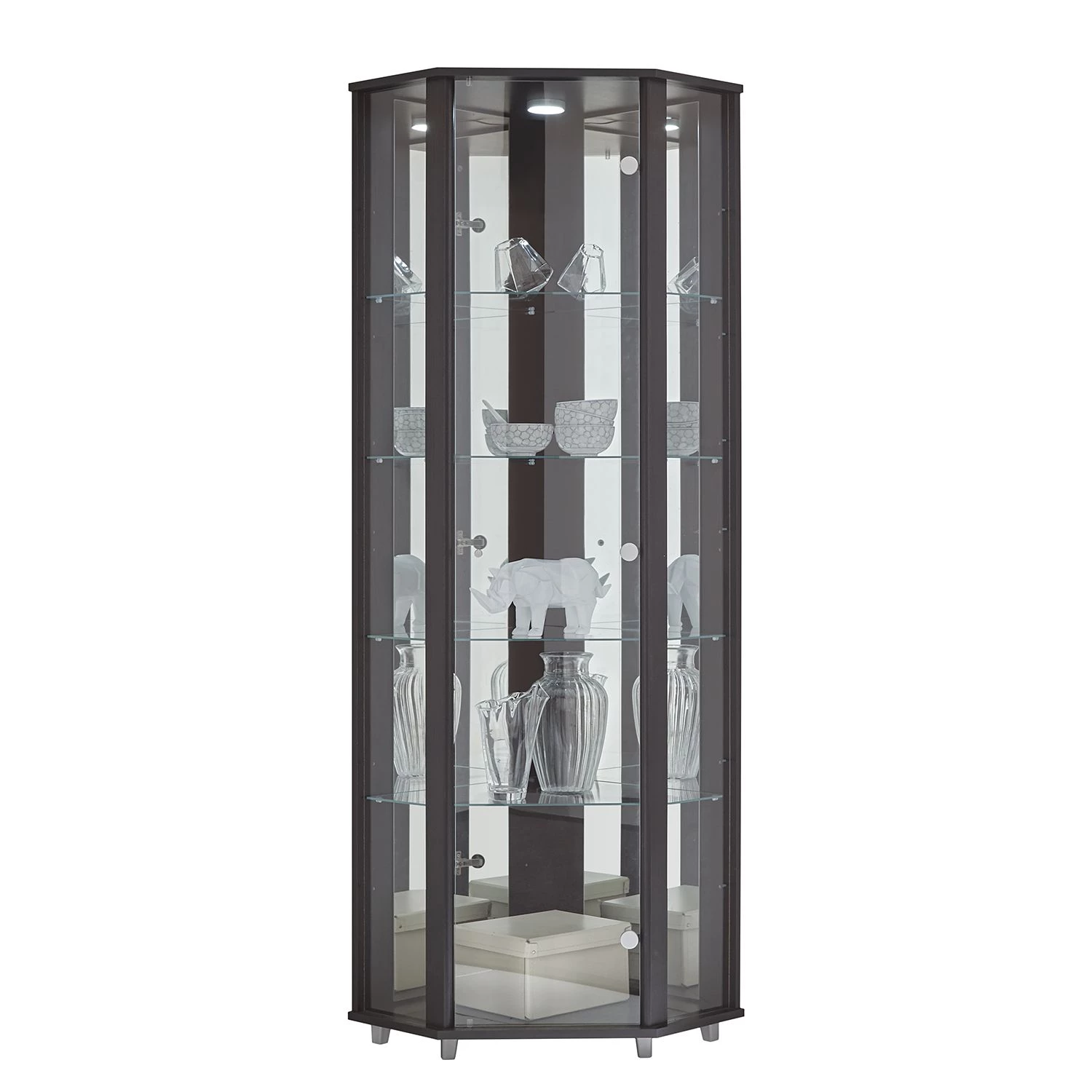 Fredriks Vitrine d'angle Amalia I - Éclairage inclus - Imitation hêtre - Noir 6 Fredriks Vitrine d'angle Amalia I - Éclairage inclus - Imitation hêtre - Noir – Image 4