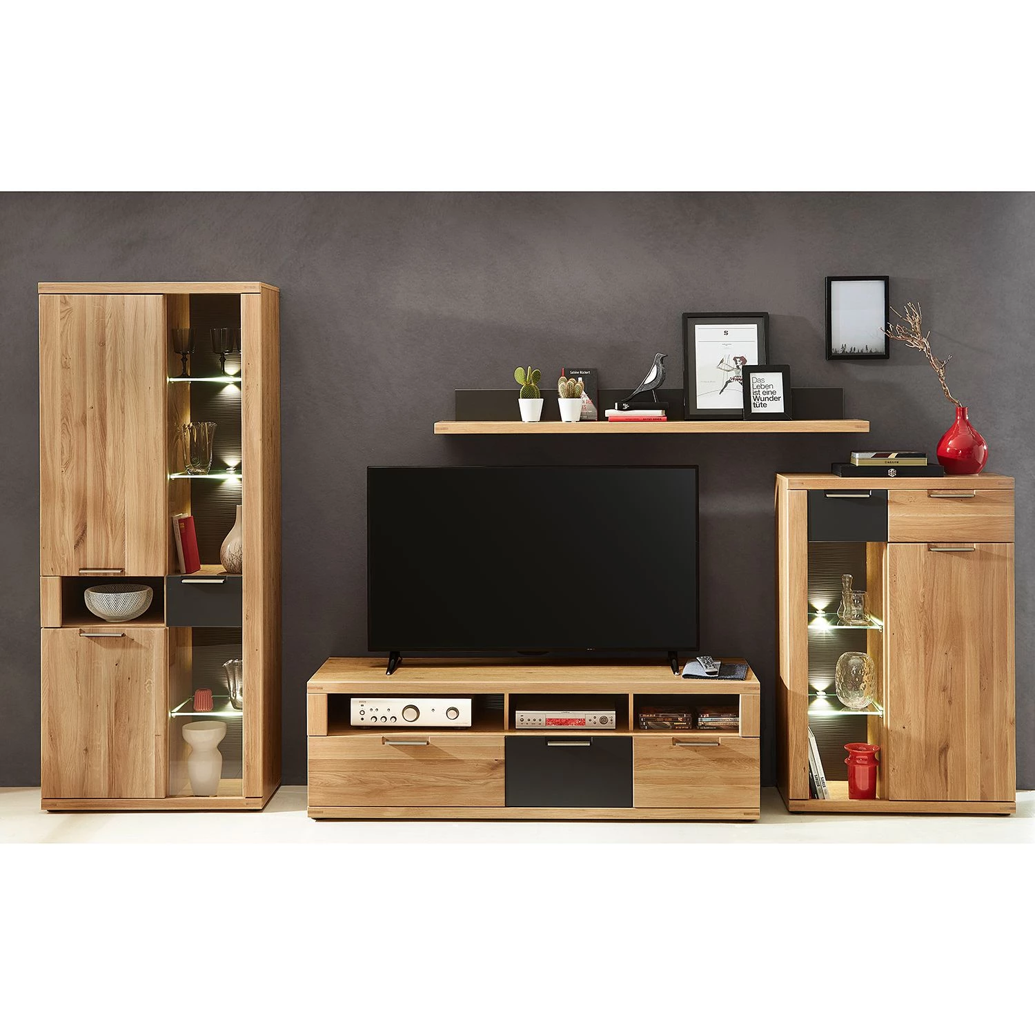 Naturoo Armoire vitrine Macoun - avec éclairage - Partiellement en chêne sauvage massif 4 Naturoo Armoire vitrine Macoun - avec éclairage - Partiellement en chêne sauvage massif – Image 2