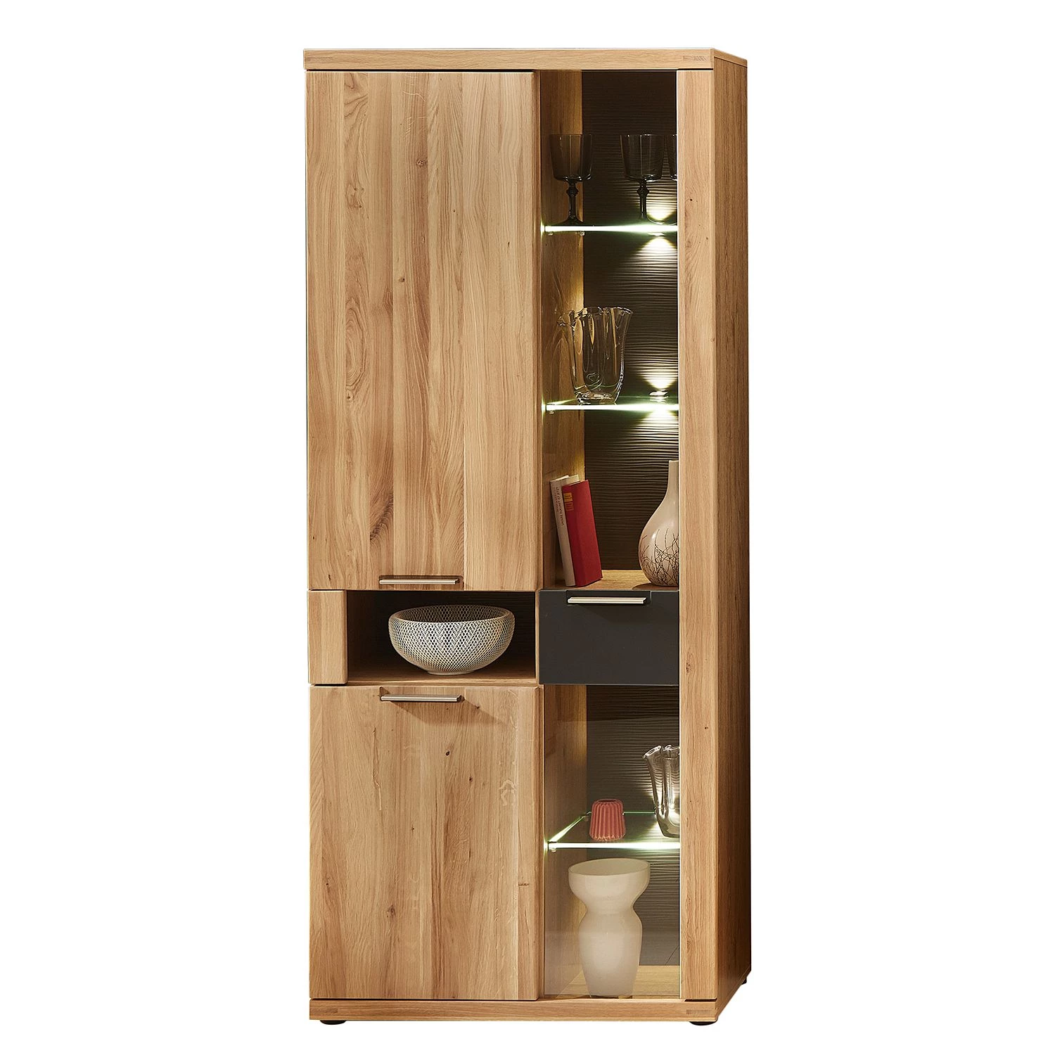 Naturoo Armoire vitrine Macoun - avec éclairage - Partiellement en chêne sauvage massif 3 Naturoo Armoire vitrine Macoun - avec éclairage - Partiellement en chêne sauvage massif