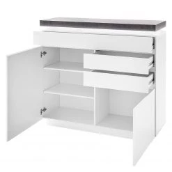Fredriks Buffet Namona I - Éclairage inclus - Imitation béton / Blanc -Meubles de salon Soldes kommode namona i inkl beleuchtung weiss anthrazit weiss anthrazit 3666869
