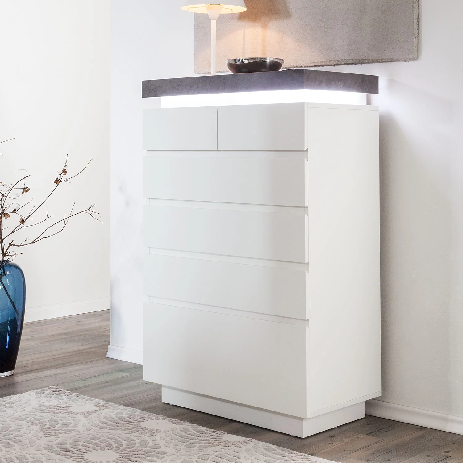 Fredriks Commode Namona II - Éclairage inclus - Imitation béton / Blanc 5 Fredriks Commode Namona II - Éclairage inclus - Imitation béton / Blanc – Image 3