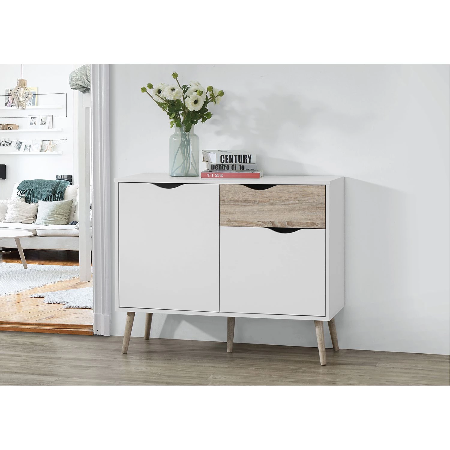 Mørteens Commode Sunndal I - Blanc / Chêne clair 4 Mørteens Commode Sunndal I - Blanc / Chêne clair – Image 2