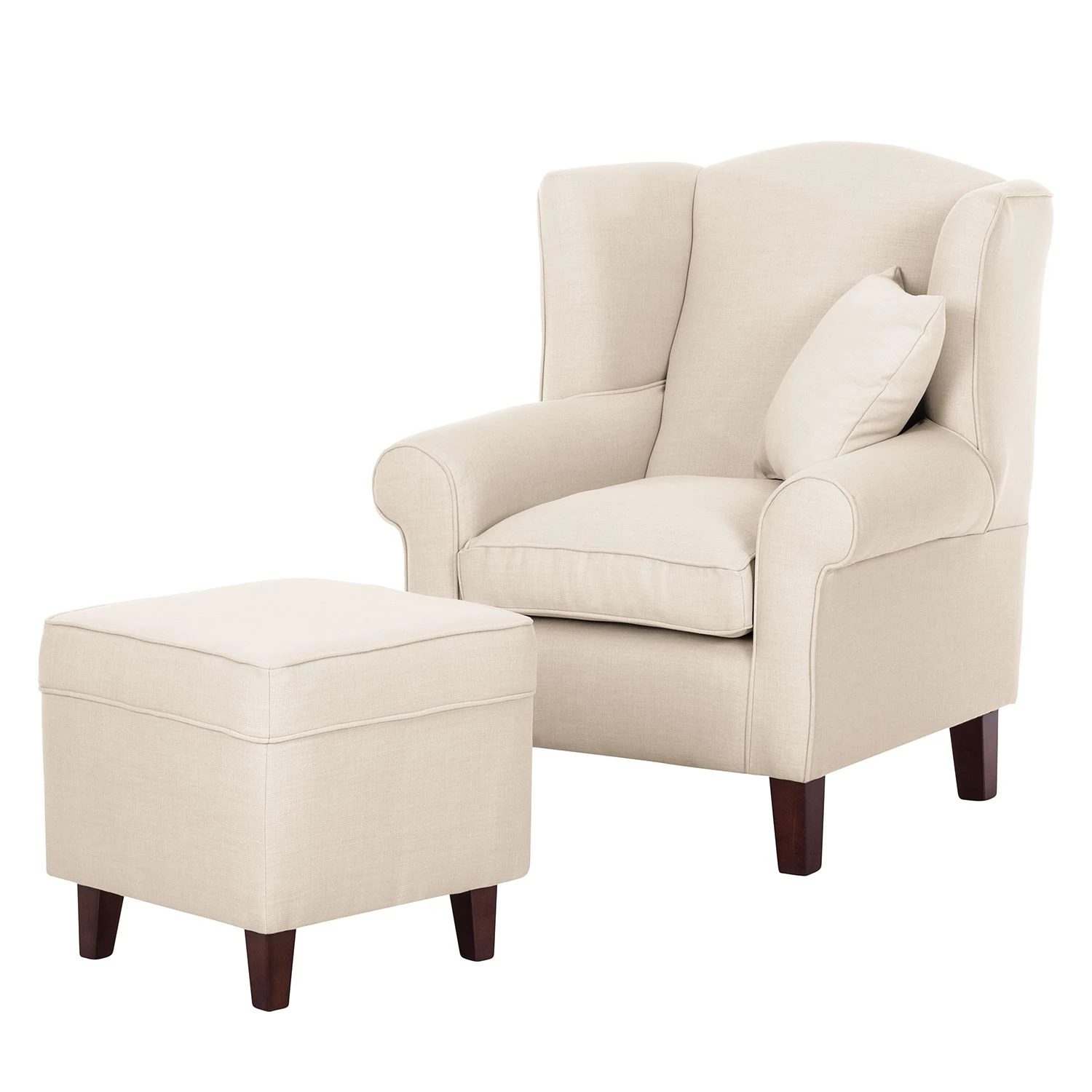 Maison Belfort Fauteuil à oreilles Colmar - Tissu Maka : Beige - Avec repose-pieds 3 Maison Belfort Fauteuil à oreilles Colmar - Tissu Maka : Beige - Avec repose-pieds
