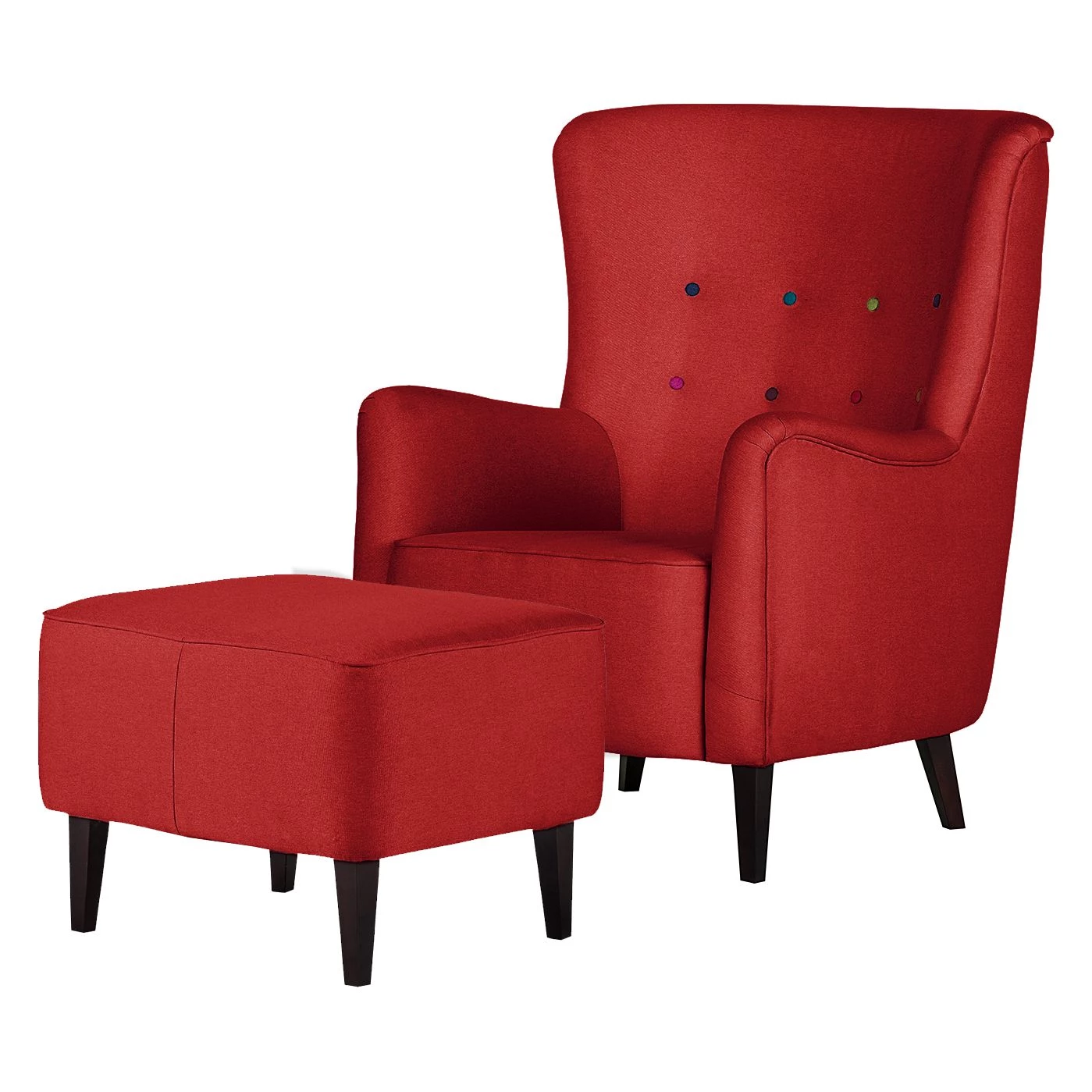 Mørteens Fauteuil à oreilles Josslyn - Tissu rouge - Avec repose-pieds 3 Mørteens Fauteuil à oreilles Josslyn - Tissu rouge - Avec repose-pieds