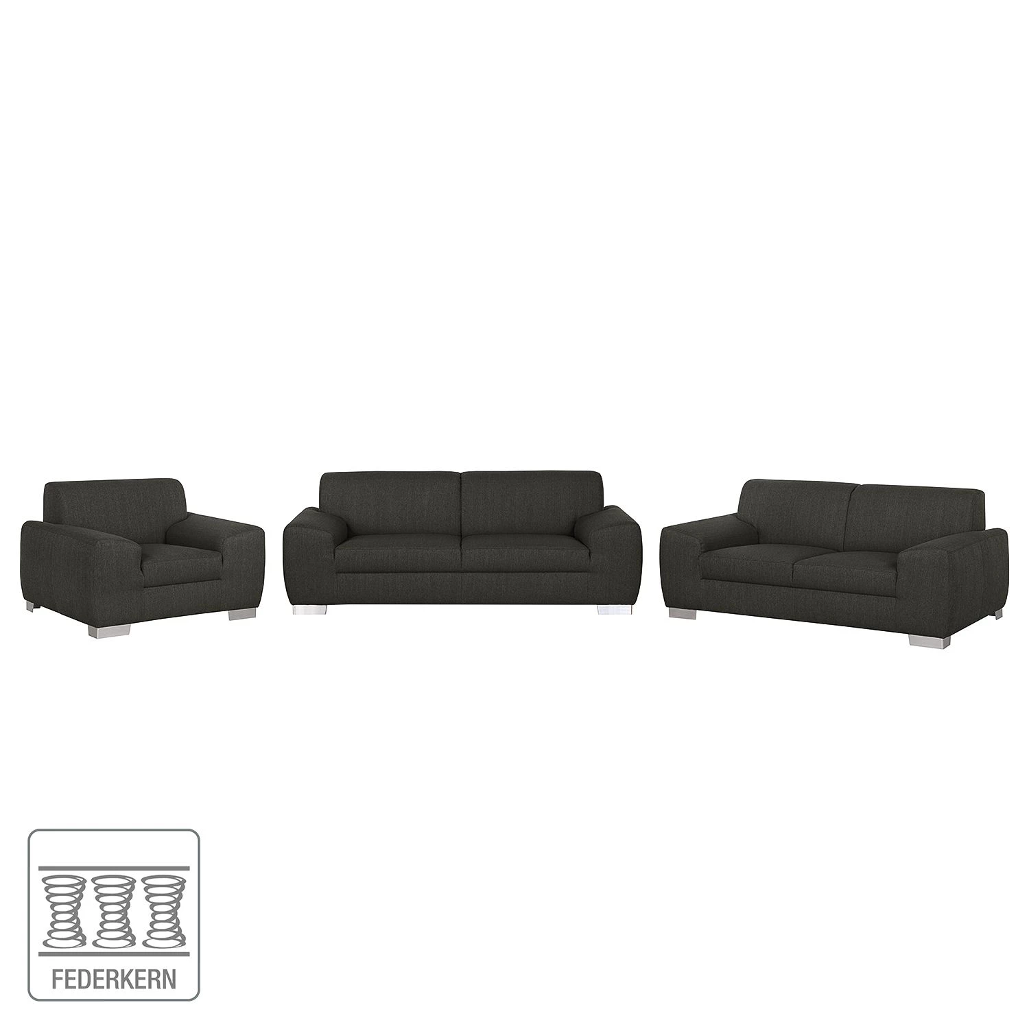 Fredriks Ensemble de salon Bollon (3 - 2 - 1) - Tissu - Gris foncé 4 Fredriks Ensemble de salon Bollon (3 - 2 - 1) - Tissu - Gris foncé – Image 2