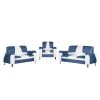 Studio Monroe Canapé panoramique Nixa (3 -2 -1) - Cuir synthétique - Blanc / Bleu foncé -Meubles de salon Soldes polstergarnitur nixa 3 2 1 kunstleder weiss dunkelblau 435923