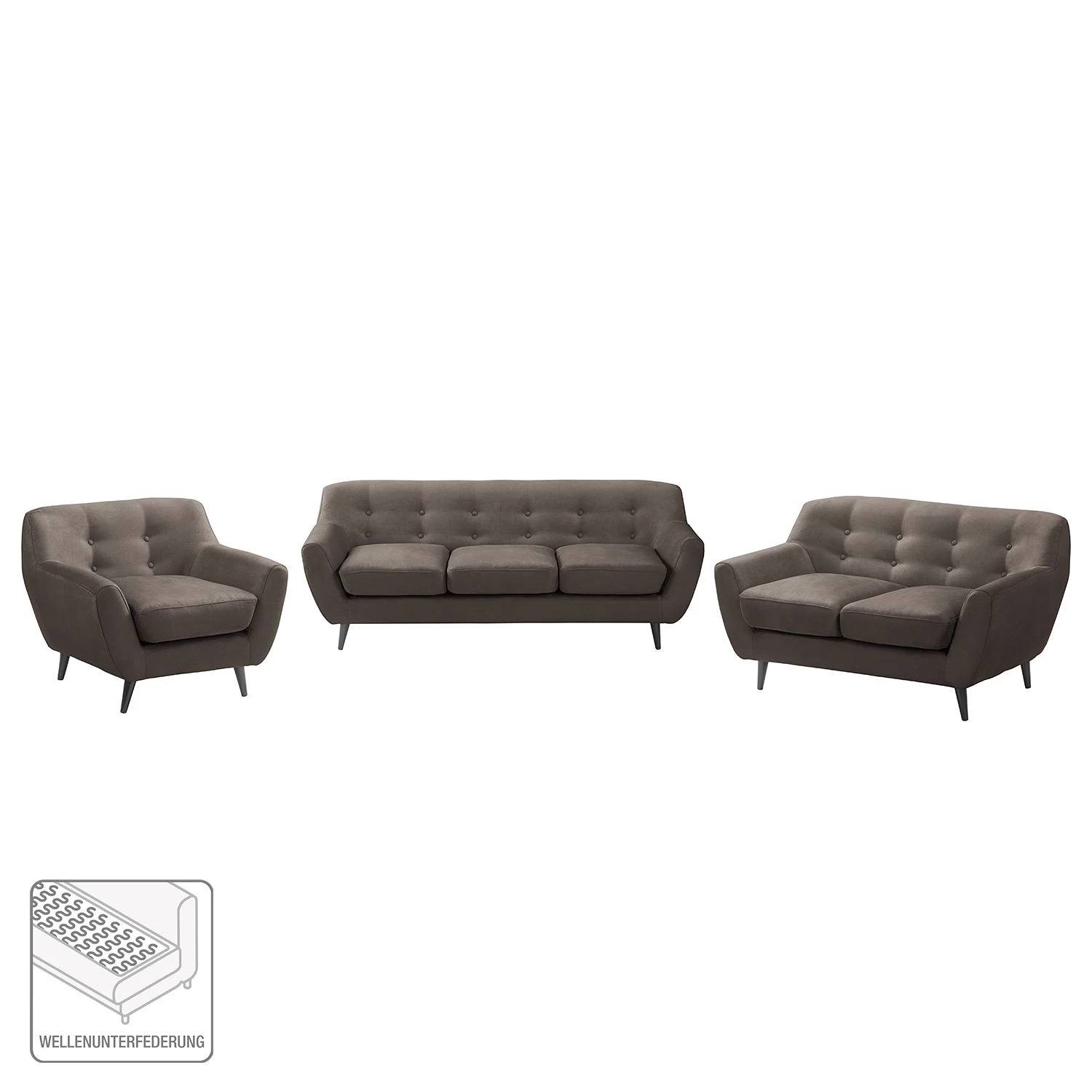 Ars manufacti Ensemble de salon Rometta (3-2-1) - Gris marron 4 Ars manufacti Ensemble de salon Rometta (3-2-1) - Gris marron – Image 2