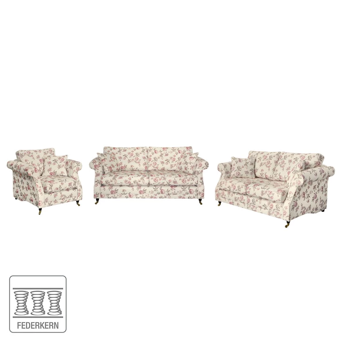 Maison Belfort Ensemble de salon Rosehearty (3-2-1) - Tissu - Crème / Rose 4 Maison Belfort Ensemble de salon Rosehearty (3-2-1) - Tissu - Crème / Rose – Image 2