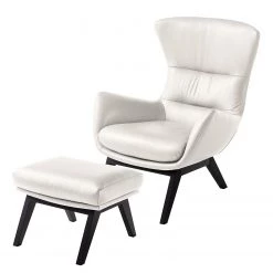 Studio Copenhagen Pouf repose-pieds Hepburn I - Cuir véritable Neka : Blanc - Noir -Meubles de salon Soldes polsterhocker hepburn echtleder echtleder neka weiss 5025392