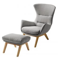 Studio Copenhagen Fauteuil Hepburn I - Tissu Milan : Gris clair - Chêne foncé -Meubles de salon Soldes polsterhocker hepburn flachgewebe eiche stoff milan hellgrau 5019472
